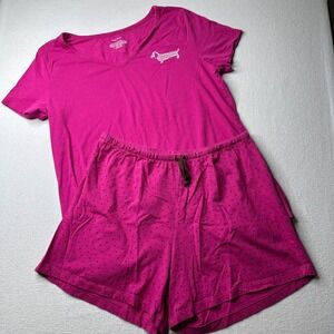 Sleep Sense Womens Pajama Set Shorts Top Pink Dachshund Shirt Medium Shorts L